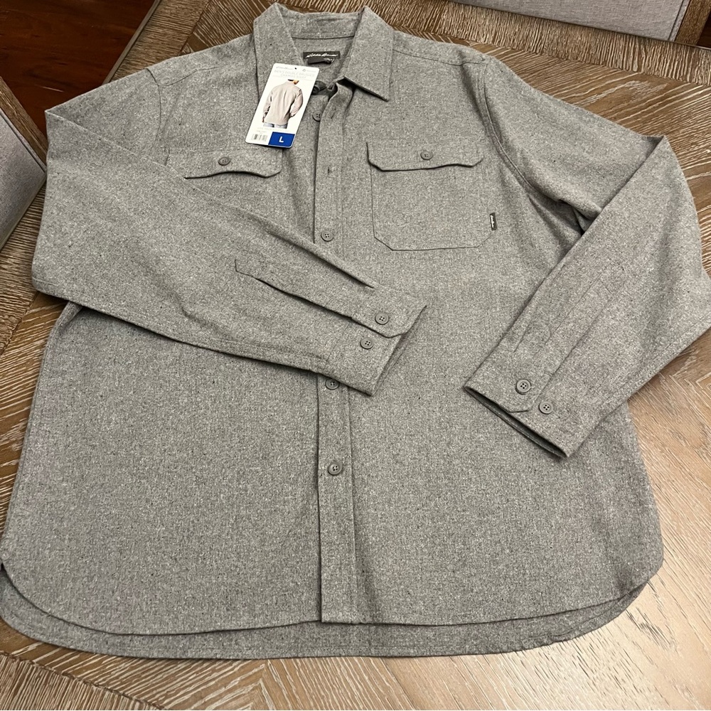 SOLD🩶NEW Eddie Bauer Men Large Grey Double Brushed Chamois Long Sleeve Shirt